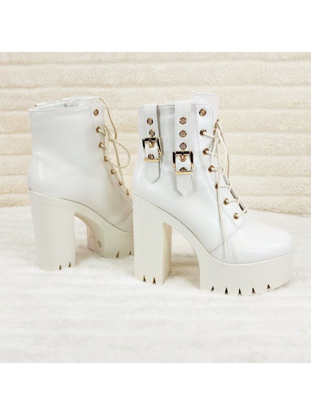 Linda Cream Off White Light Weight Chunky Platform Heel Ankle Boots